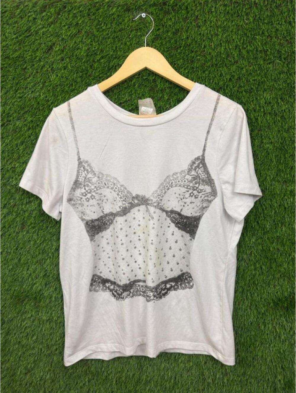 Y2K Fashion of New York Rhinestone Corset Lingerie Graphic White Tee 1X